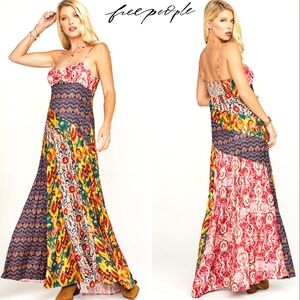 FREE PEOPLE Holiday Hero Vibrant Multi-Print Bohemian Maxi Dress LIKE NEW/2016'